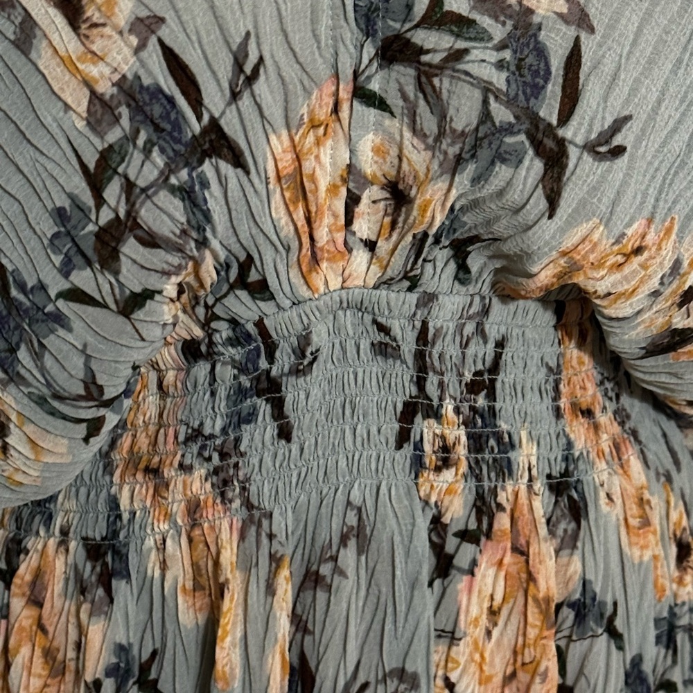 LOVESTITCH Floral Mini Dress V Neck Back Ruched Waist Garden Party Blue Pink M - Picture 5 of 8